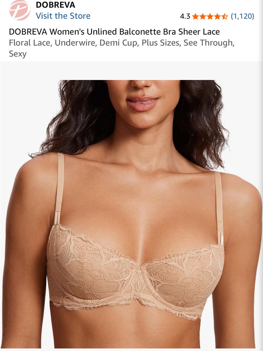 Balconette bra. 42D bra. Nude bra. Unlined bra.